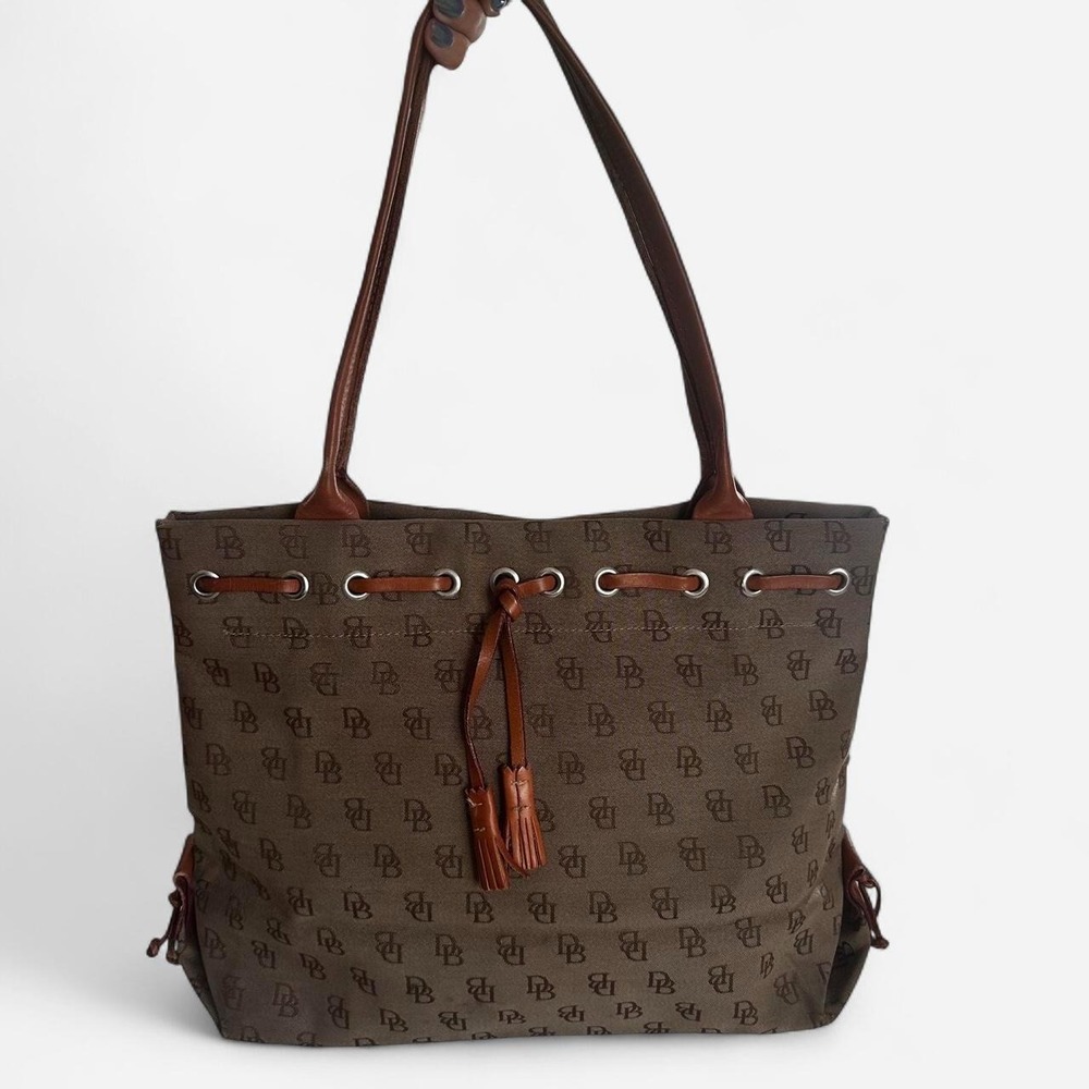 Dooney and Burke leather and canvas tote bag with monogram vintage